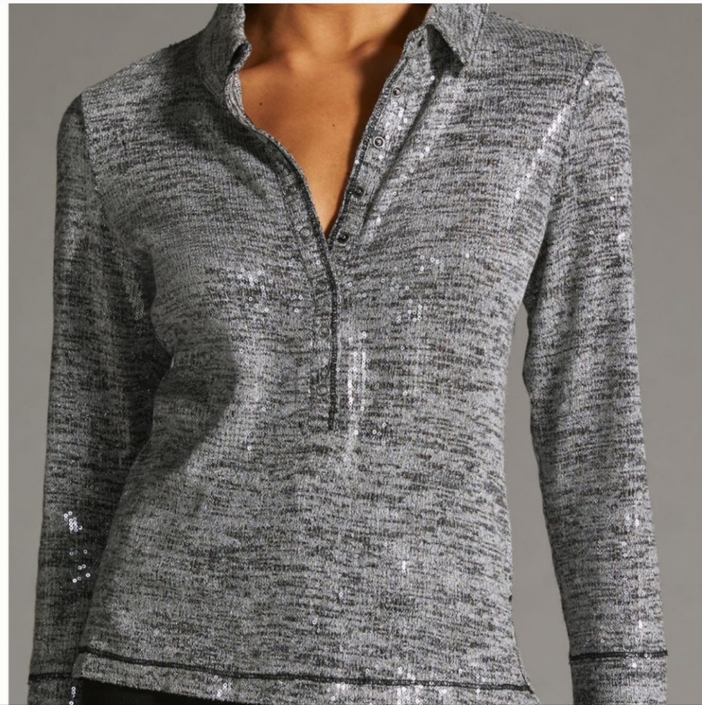 ✨️NWT✨️ Pilcro By Anthropologie Sequin Long Sleeve Button Up Top, XXS